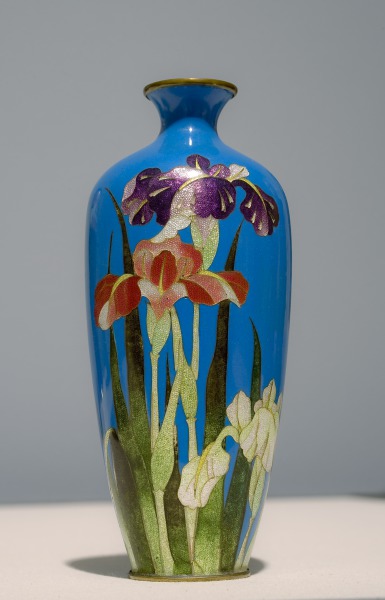 Vase with iris flowers in gin-bari (Florero con flores de iris en gin-bari)