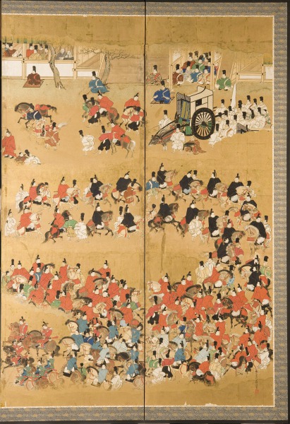 Screen: Procession of Court Nobles Celebrating a Shinto Festival (Biombo: Procesión de los nobles de la corte celebrando un festival sintoísta)